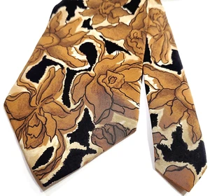 Nino Cerruti Silk Crepe Brown on Black Neutral Colored Floral Vintage Necktie - Bild 1 von 11
