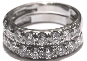 14k white gold 2.16ct Natural diamond 2 matching wedding bands rings 5.0g Pave' - Imagen 1 de 17