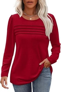 NWT OFEEFAN Women's Red Long Sleeve Pleated Tunic Shirt Top XXL - Picture 1 of 9