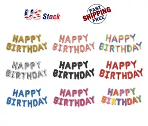 16" Happy Birthday Backdrop Balloon Banner Black/Gold/Sliver/Red/Blue/Rainbow - Picture 1 of 11