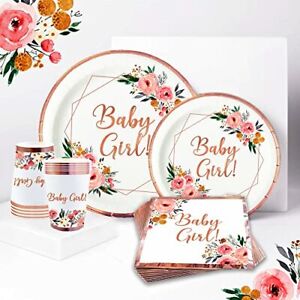Ola Memoirs Baby Shower Girl Plates and Napkins for 24 Floral Boho Party Supp...