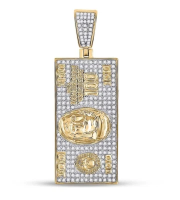 Colgante de oro amarillo de 10 k con dije de dinero Benjamin de 100 billetes de diamante de 0,63 quilates Foto 1 de 3