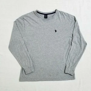 US Polo Assn M Long Sleeve T-Shirt Gray with Blue Polo Horse Logo - Picture 1 of 5