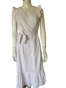 J Crew All Over Eyelet Wrap Dress Women’s 8 Ruffle Flutter Sleeves - Picture 1 of 14