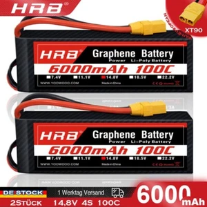 2Stück 4s 14,8V HRB 6000mAh Lipo Akku XT90 für RC Hubschrauber Auto LKW Flugzeug - Bild 1 von 6