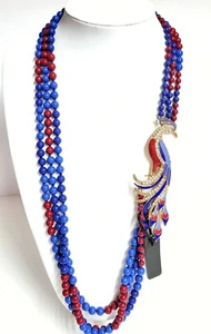 J.Crew Triple Strand Crystal Peacock Necklace Red Blue Light Gold Ox $175 NWT - Picture 1 of 12