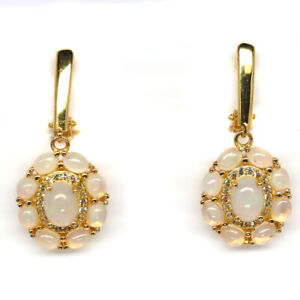 NATURAL MULTICOLOR OPAL & YELLOW SAPPHIRE 925 STERLING SILVER EARRINGS 