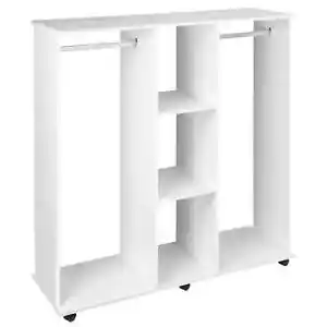 Offener Kleiderschrank Doppel Mobile Aufbewahrung Regale Organizer mit 6 Rollen - Weiß - Bild 1 von 12