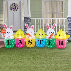 10-Ft "Happy Easter" Colorful Eggs w/ Bunnies & Chicks Airblown Inflatable - Picture 1 of 1