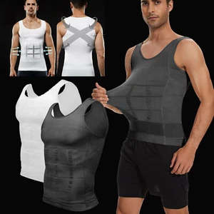 Mens Body Shaper Slimming Tummy Vest Compression Shirt Top Shapewear Undershirts - Picture 1 of 17