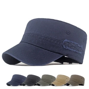 Men's Solid Color Army Military Flat Top Cap Cotton Duckbill Combat Cadet Hat - Picture 1 of 13