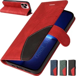 For iPhone 14 13 12 11 XR SE 6s 7 8 Plus Magnetic Flip Wallet Leather Case Cover - Picture 1 of 33