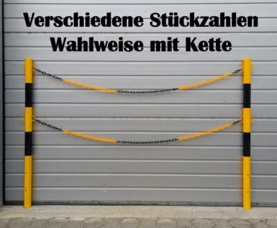 BRUKA GERMANY Gelb/Schwarz XL Stahl Absperrpfosten mit Kette zum Einbetonieren Pfosten Poller