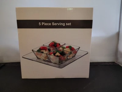5 Pc plastic Serving Set Just Tasting W/ Platter & 4 Small Square Bowls - Image 1 of 4