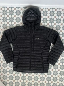 Rab Men’s Microlight Alpine Down Jacket Puffer Hooded Coat - Large - Black - Picture 1 of 11