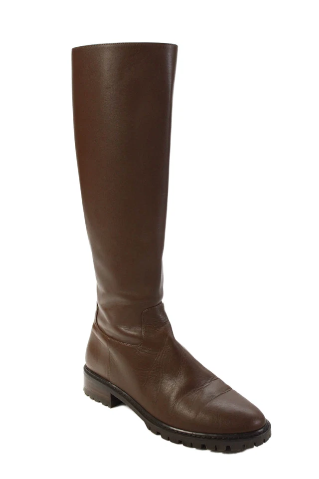 Stuart Weitzman Women's Round Toe Leather Zip Knee High Boots Brown Size 8 - Image 1 of 4