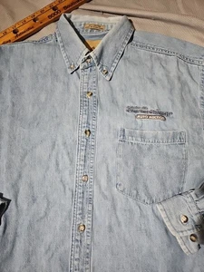 VTG Port Authority Shirt Mens Large Blue Denim Chambray Manhiem Auto Auction 90s - Picture 1 of 12