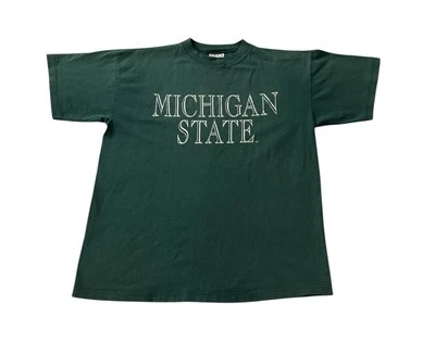 Camiseta verde vintage de la Universidad Estatal de Michigan con gráfico deletreado talla L 22x28 Foto 1 de 4