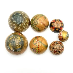 Old World Globe Nesting Eggs Hand Painted Santa Maria on Vintage Wood set of 4 - Picture 1 of 21