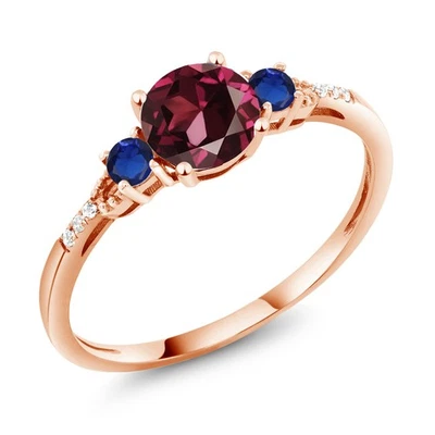 1.20 Ct Round Red Rhodolite Garnet Blue Created Sapphire 10K Rose Gold Ring - Image 1 of 4