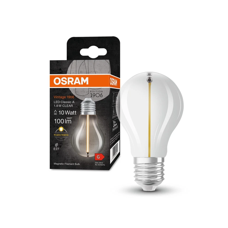 OSRAM Lampada LED Vintage 1906 Classic A FIL, E27, goccia, trasparente, 1.8 ejC0 - Immagine 1 di 1