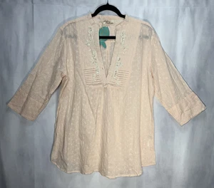 Antica Sartorial Cotton Tunic Peasant Embellished Eyelet Top Resort Wear Boho XL - Picture 1 of 10