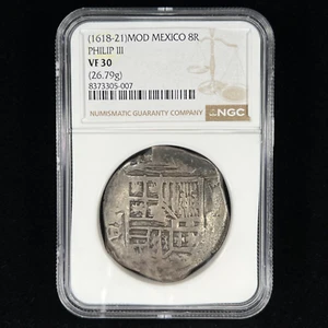 (1618-21) MOD México 8R Reales Cob Philip III NGC VF30 - Gran Ejemplo - Imagen 1 de 2