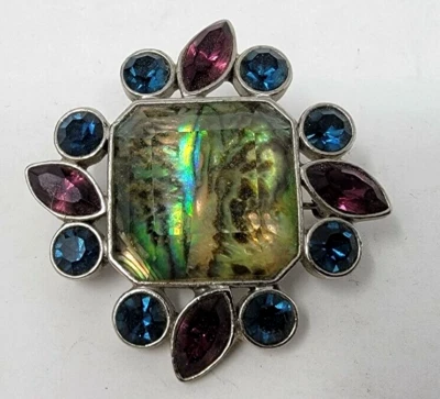 Broche prendedor joyería vintage de cristales de corte azul púrpura concha de abulón de Lia Sophia Foto 1 de 4