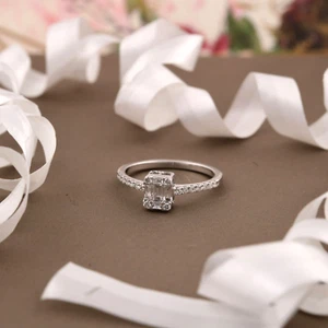 Baguette Shape Lab Grown CVD Diamond Engagement Ring 10k White Gold 0.40 Ct - Picture 1 of 10