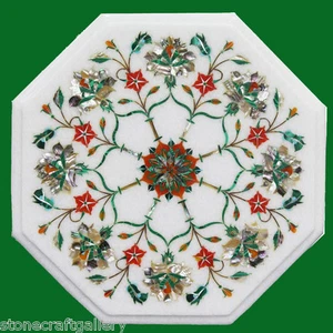 12" Decorative Marble Corner Table Top Inlay Pietra dura Handmade Work - Picture 1 of 4
