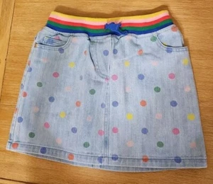 Mini Boden Denim Dot and Rainbow Waistband Skirt Girls Size 9-10Y - Picture 1 of 4