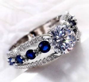 Elegant Womens Silver Plated Cubic Zircon Wedding Engagement Ring Jewelry Sz 10 - Bild 1 von 9