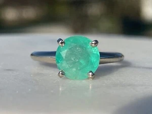 1.4 carats Genuine Colombian emerald ring, 14K white gold, size 6 muzo emeralds, - Picture 1 of 10