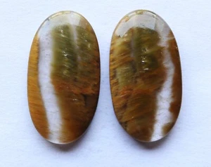 40.05 Ct Natural Rutilated Quartz (28.3mm X 15.4mm each) Cabochon Match Pair - Picture 1 of 3