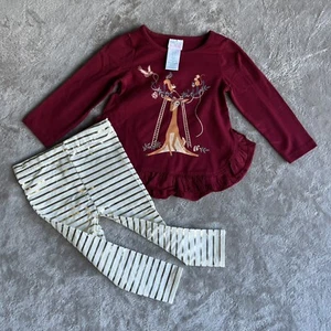 Baby Maggie & Zoe 2pc long sleeve dress and pants red/white 12Months - Picture 1 of 7