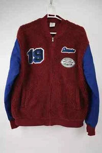Champion Mens Red Blue Teddy Full Zip Fleece Bomber Jacket Size L - Picture 1 of 4