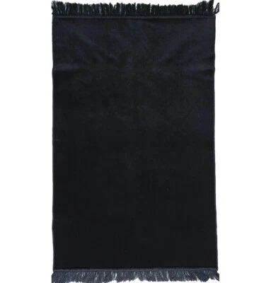 Modefa Turkish Islamic Plush Velvet Prayer Rug | Solid Simple Janamaz - Black - Image 1 of 4
