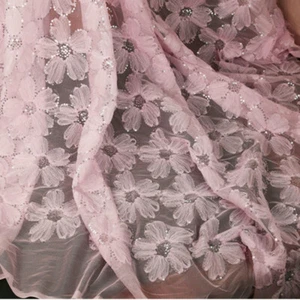 1M 3D Floral Dentelle Tissu Sequin Tulle Mariage Robe Rideau Artisanat Bricolage - Bild 1 von 15