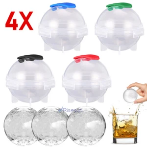 4 Silicone Big Round Ice Cubed Maker Large Cube Tray Molds Whiskey Ball Cocktail - Picture 1 of 18