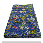 Blue Cotton Bedding Bedspread Queen Size Kantha Quilt Hippie Throw Boho Blanket