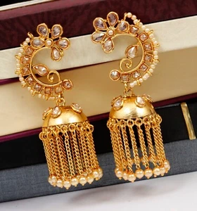 Trendy Indian Gold Plated Jhumka Jhumki Earrings Women Fashion Bollywood Jewelry - Picture 1 of 3