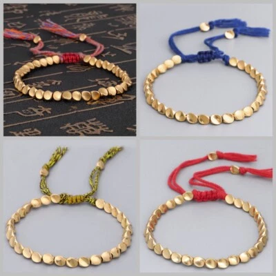 Lucky Red Rope Copper Beaded Bracelet Tibetan Buddhist Women Men Handmade Gift - Image 1 of 4