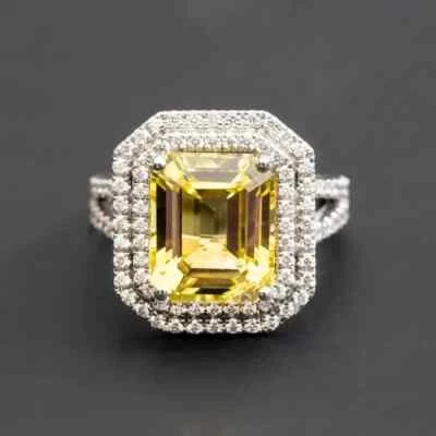 3.91 Ct Natural Yellow Sapphire Diamond Engagement Ring 14K Solid White Gold - Image 1 of 4