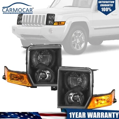 Black Headlights Headlamps Replacement For Jeep Commander 2006-2010 Left+Right  Foto 1 de 4