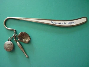 Metal Art Bookmark Take Me Out to the Ballgame w/Charms Baseball Mitt Bat & Ball - Imagen 1 de 4