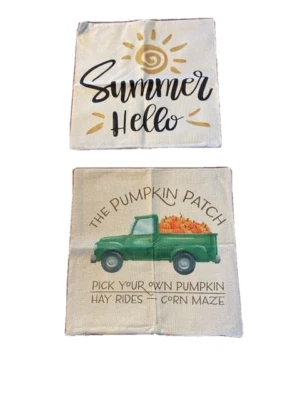 2件套18x18英寸拉链夏季和秋季南瓜布贴图案枕头套 — 第 1/4 张图片