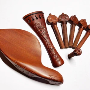 4/4 Antique 5 Strings Violin Fitting Jujube Wood Tailpiece Chinrest Hand Carving - Picture 1 of 4