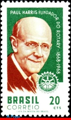 1079 BRAZIL 1968 PAUL PERCY HARRIS, FOUNDER OF ROTARY INTL, MI# 1169 C-593, MNH - Image 1 of 2