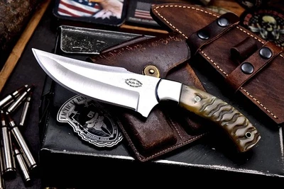 CFK Hecho a Mano AUS 10 Personalizado GENUINO CUERNO DE OVEJA Grande Caza Skinner Campamento-Cuchillo Foto 1 de 4