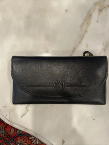 Anne Klein II schwarze Kiss-Geldbörse aus echtem Leder mit Doppelfaltung und Scheckbuchhalter NEU - Bild 1 von 9